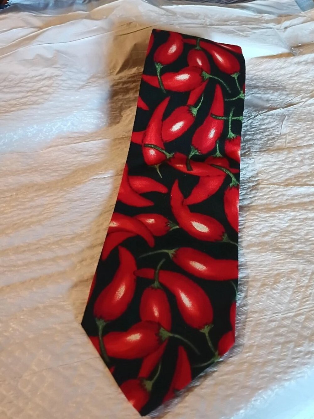 Beans McGee Red Chili Pepper Novelty Necktie Black Cotton Foodie Chef Tie